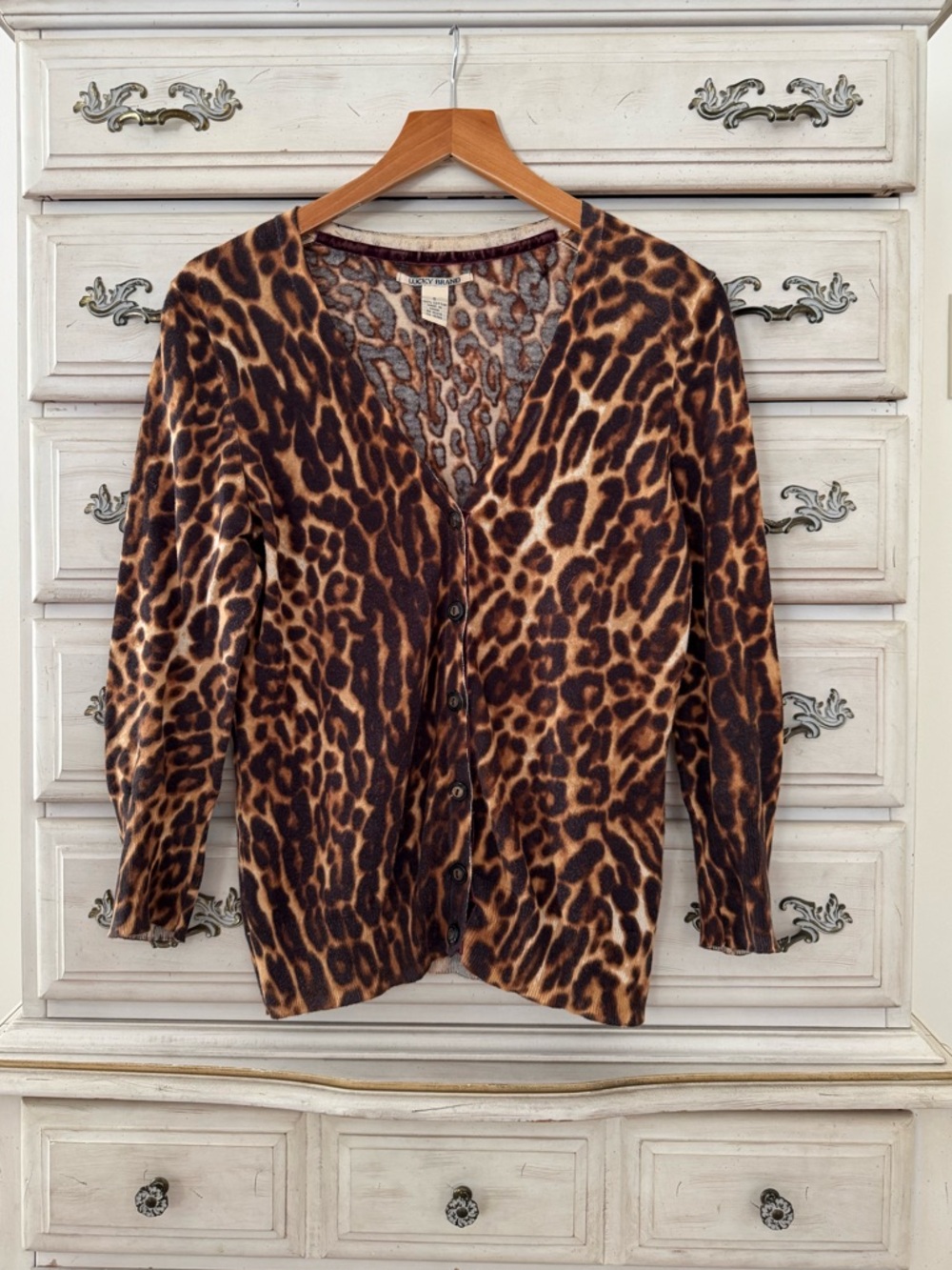 Lucky Brand Vintage Leopard Cotton Button Cardigan
